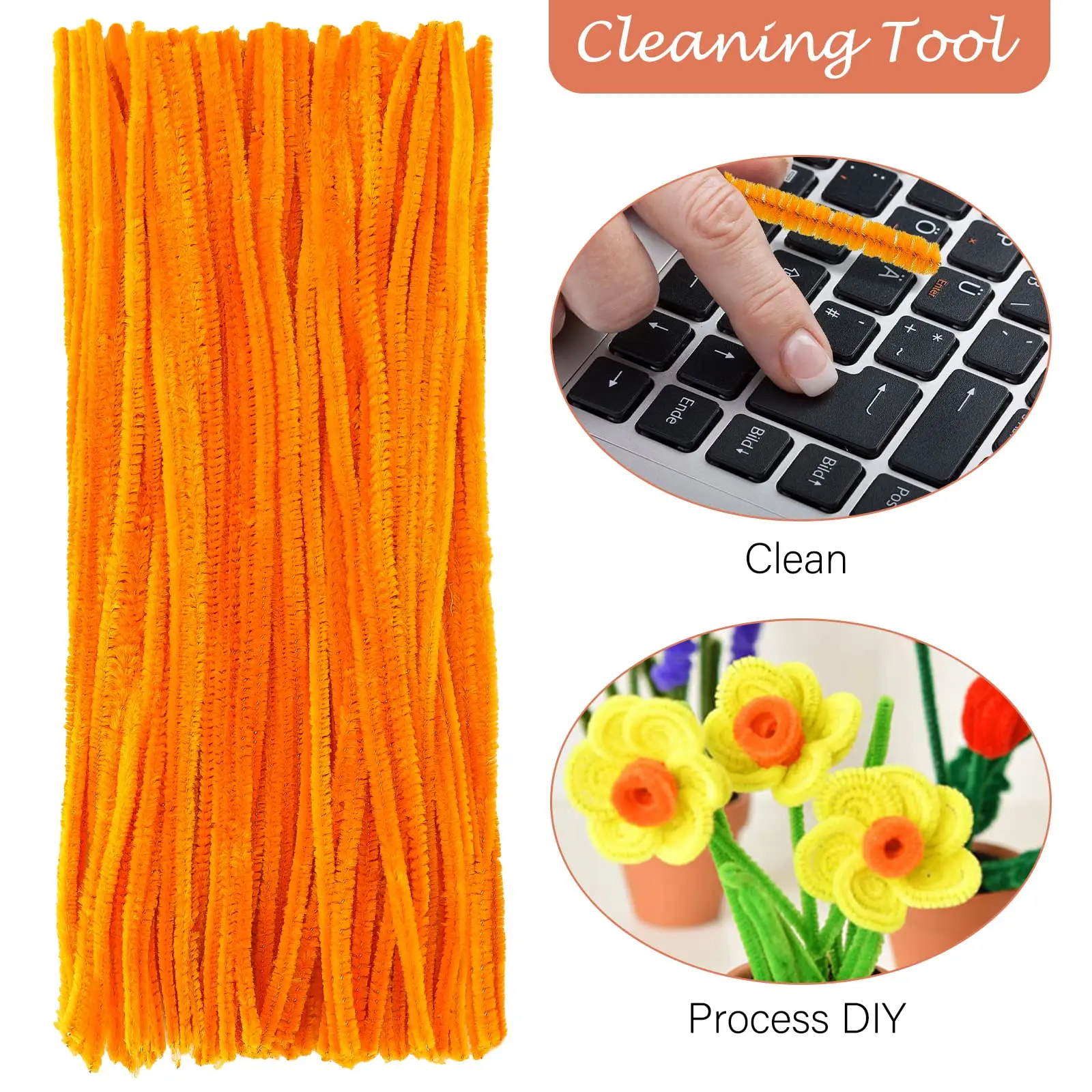 800/100pcs Yellow Series Pipe Cleaners Craft Supplies Chenille Stems for Kids DIY Art Craft Projects 0.6cmX30cm