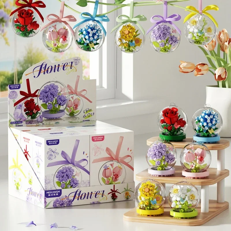 Micro Particle Building Blocks Flower Rose Crystal Ball Plant Blocks Desktop Ornament Educational Toys Children Birthday Gifts