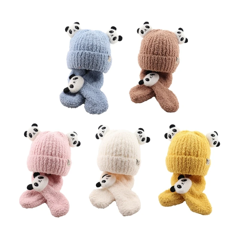 Jesienno-zimowa czapka pandą szalik dziecięcy zestaw dwuczęściowy pogrubiona ciepła chusta i dopasowana czapka daszkiem