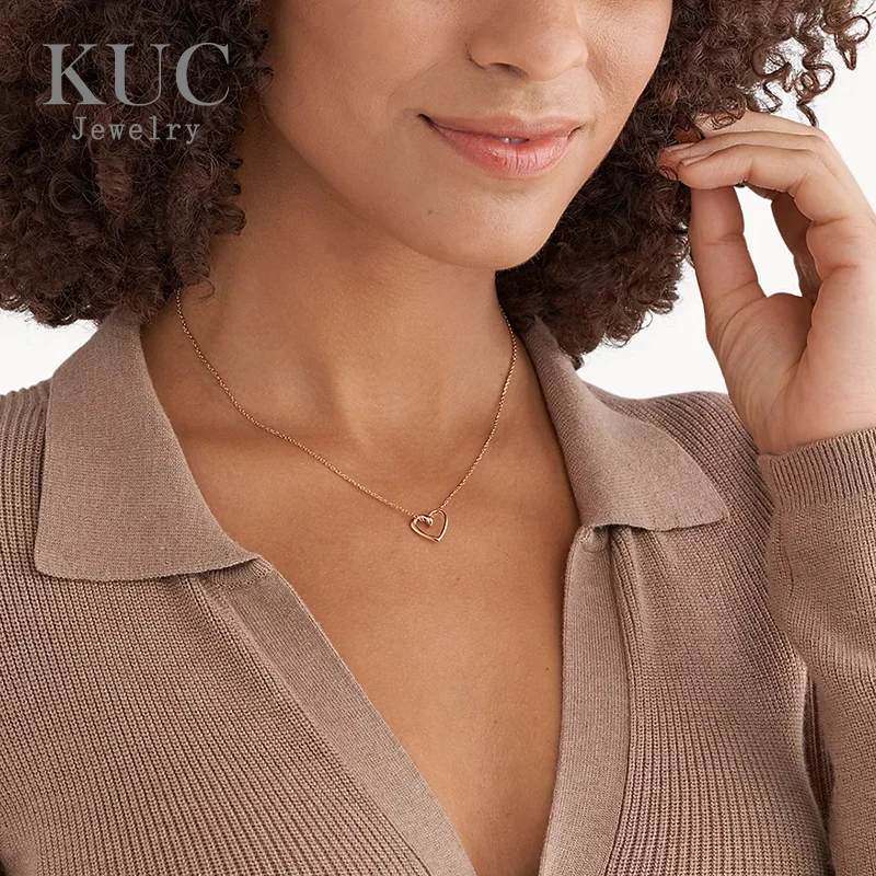 

Fashion Minimalist Trendy 925 Sterling Silver 18k Gold Plated Hollowed-out Heart Shaped Pendant Necklaces for Women