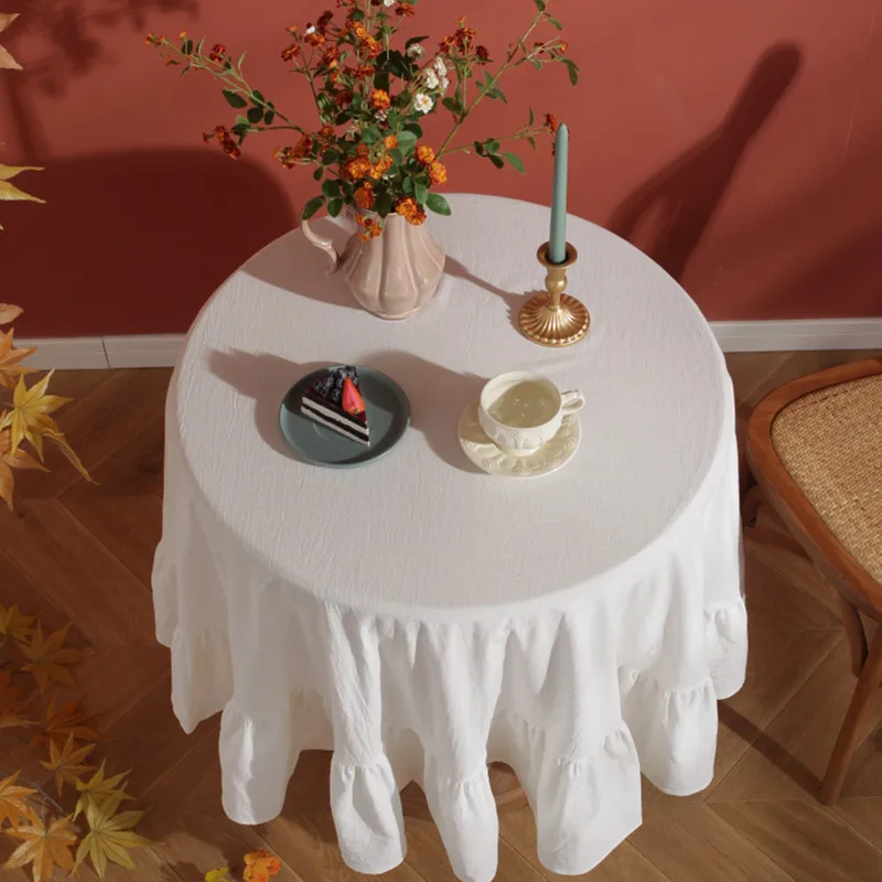 Round Cotton Tablecloth for Wedding Holiday Nordic Ruffled Photo Background Aesthetic Decor for Live Stream Photography