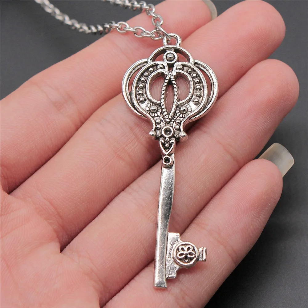 Dropshipping Antique Silver Plated 62x23mm Key Pendant Necklace For Women Men Long Chain Trendy Jewelry Accessories