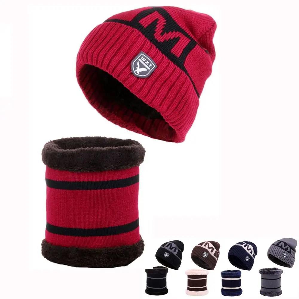 

Fashion Winter Warm Hat Scarf Set Windproof Coldproof Thick Plush Knitted Hat Neck Warmer for Outdoor Ski