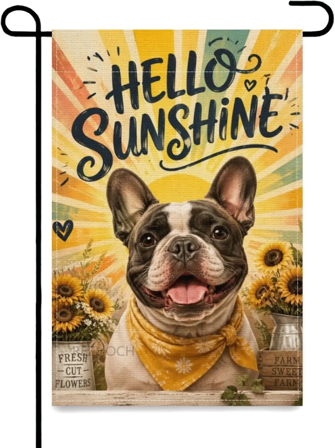 Happy French Bulldog Welcome Garden Flag 12x18 Inch,Hello Sunshine Cute Animal Home Outdoor Yard Flags Decor,Double Sided Su kkz