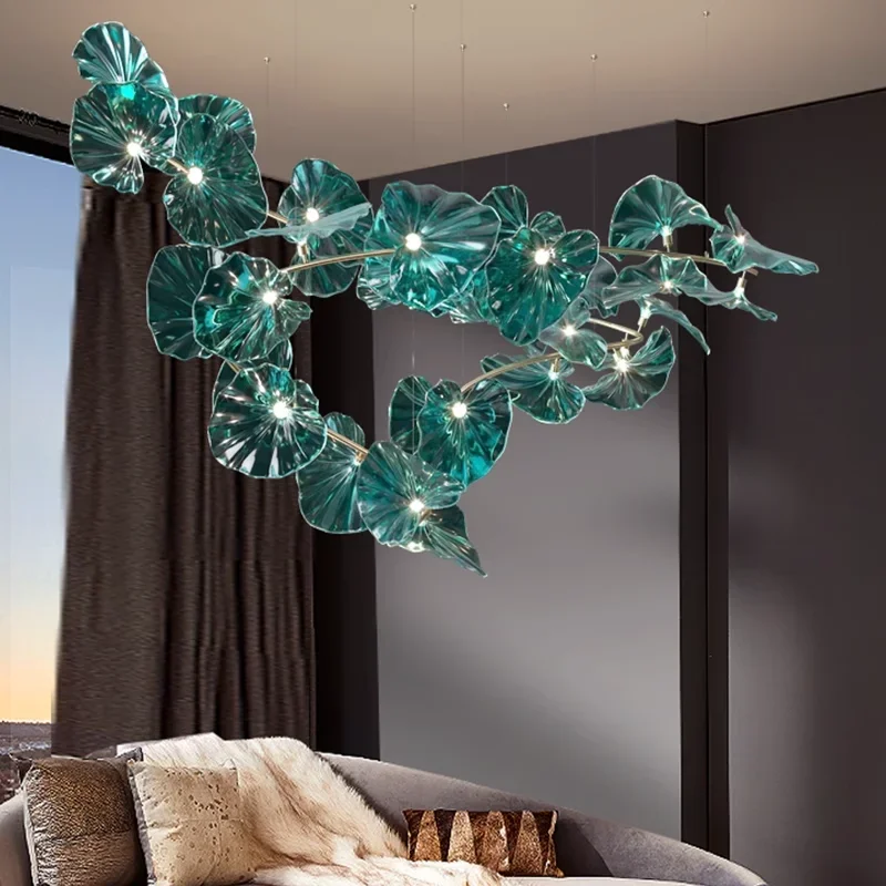 Chandelier Designed With Green Glass Leaves Art Pendant Lights For  Island Hotel Restaurant Chandeliers Led Hanging Ceiling Lamp