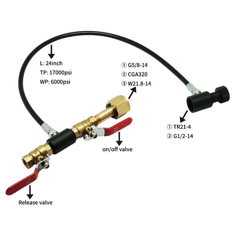 

Soda 24-inch Black Tube Gauge-Free Inflation Valve Co2 Cylinder Tank Refill Adapter Recharge Filling Station