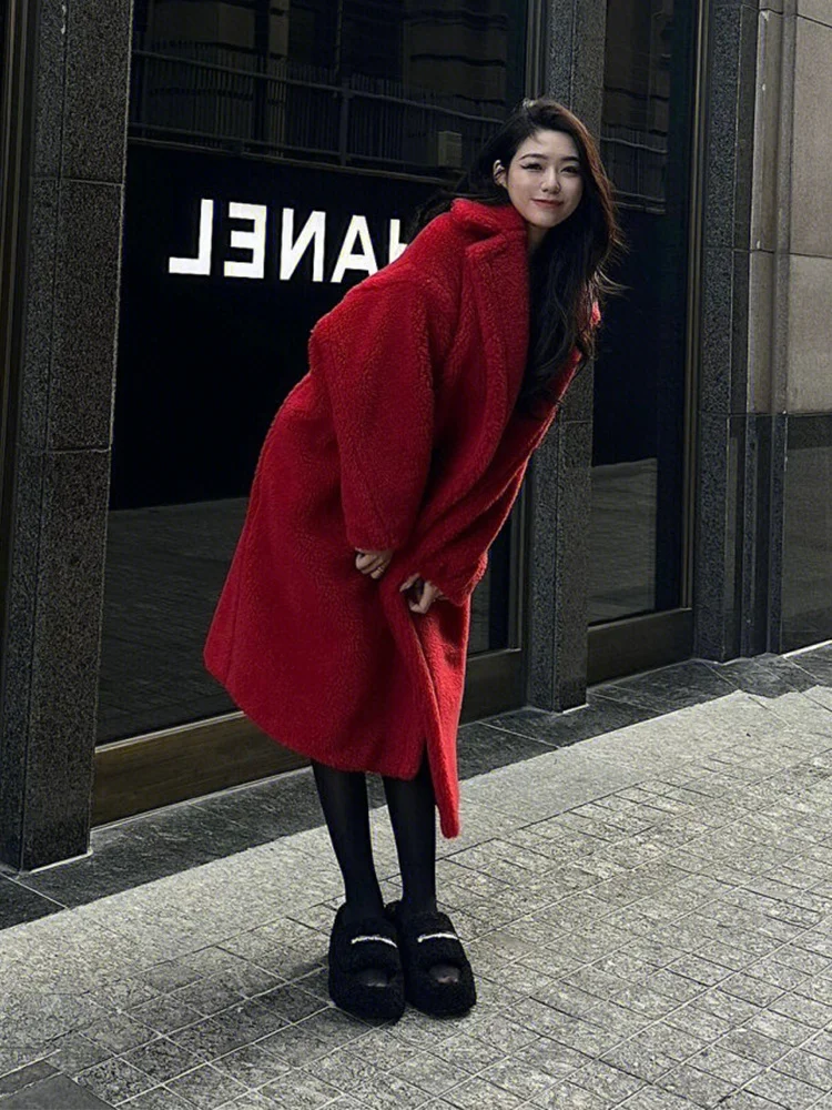 Ele Red Fur Jaet Donna Inverno Capodanno Speciale Plu Top Pendolarismo Sle Doppio Bottone Lungo Sve Cappotto Slim Fit