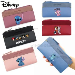 New Disney Mickey Mouse Long Wallet for Women Cute Minnie Mouse Stitch Zipper Wallet Multi Slot Card Holders Girls Coin Purse