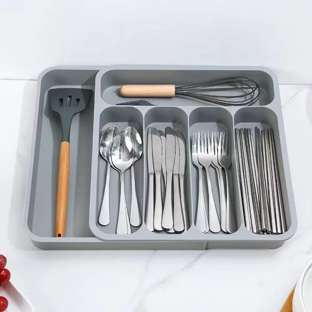 

Plastic Cutlery Drawer Organizer 6-Slot 6 Compartment Expandable Utensil Tray Durable Save Space Cutlery Holder