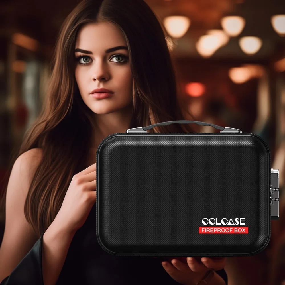 ロック付き耐火貯金箱、ハードシェルデザイン耐火防水ポータブル金庫、現金、パスポート、貴重品用