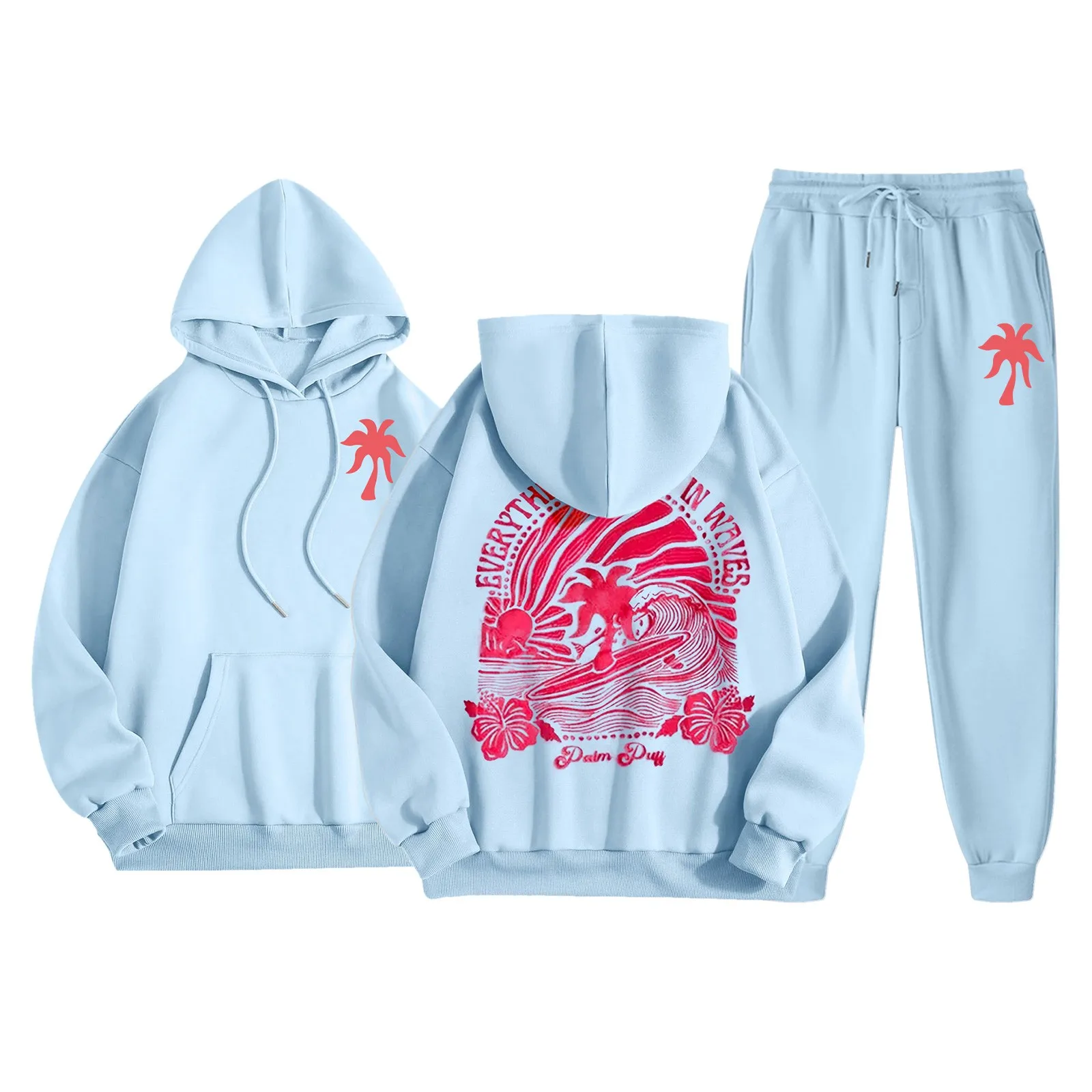 pinkpalmpuff/ Hooded Tracksuit Sports 2 Pieces Set Sweatshirts Pullover Hoodies Pants Suit Home Sweatpants Trousers Outfits 2024