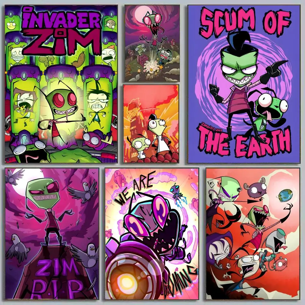 Invader Zim Zim Gir Jhonen Vasquez Cult Cartoon Dark Humor Painting Calligraphy Poster Eco-Friendly Decor Frameless Canvas