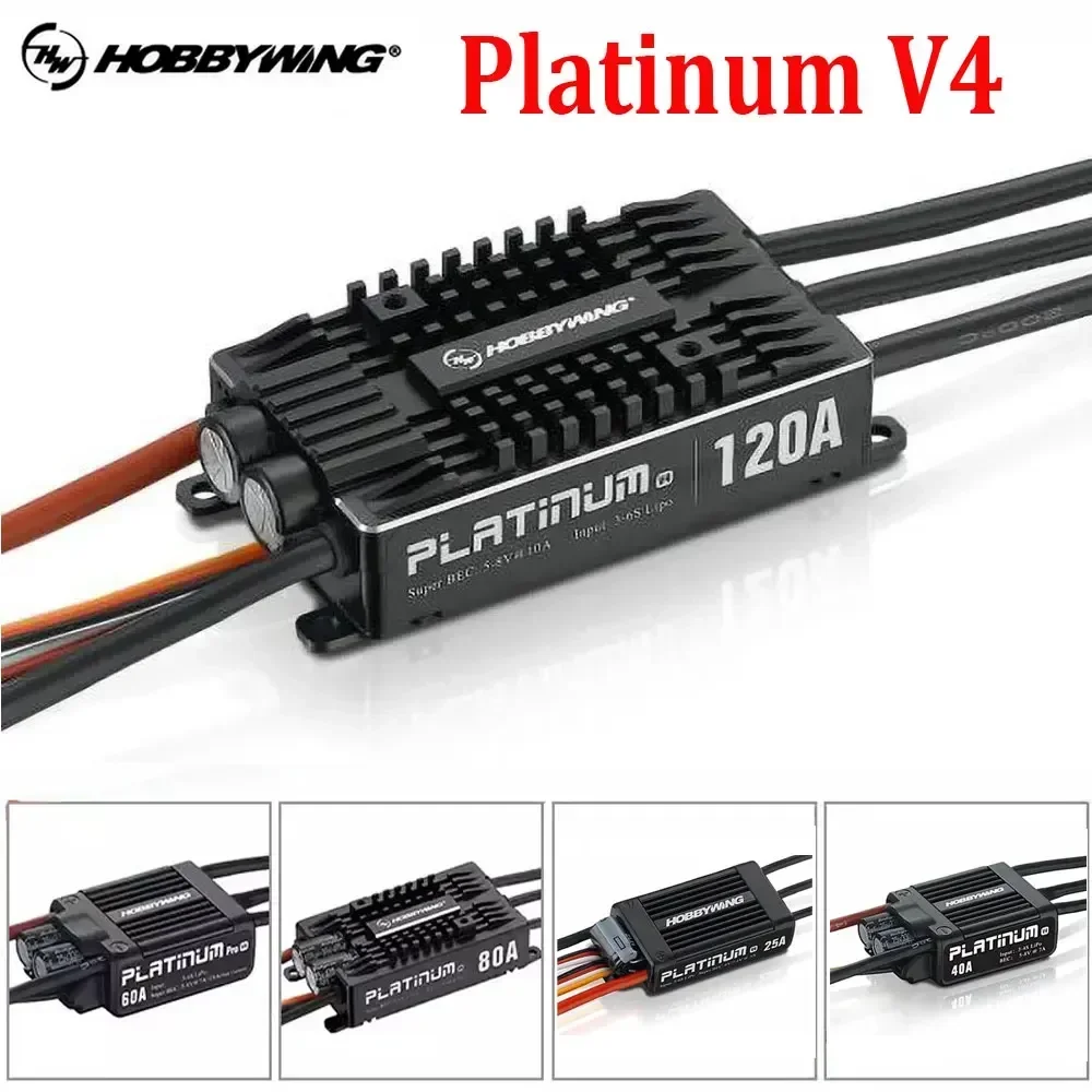Hobbywing Platinum V4 Brushless ESC – 25A/40A/60A/80A/120A | 3-6S LiPo Built-in BEC for RC Airplanes