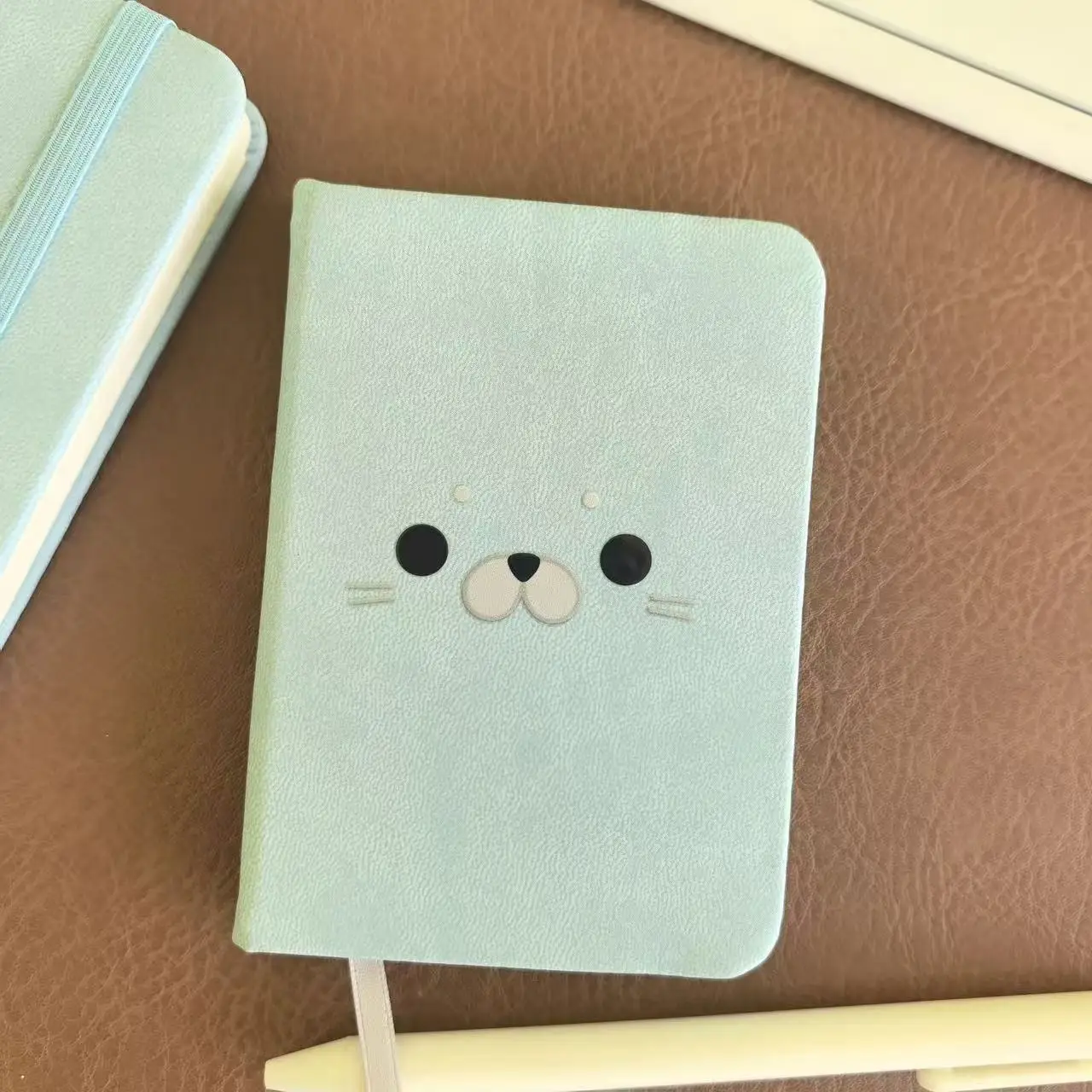 Korean Ins Style Advanced Healing Milk Blue Seal A7 Portable Notebook Cute Strap Pocket This Student Portable Word Memo Diy Gift view 4