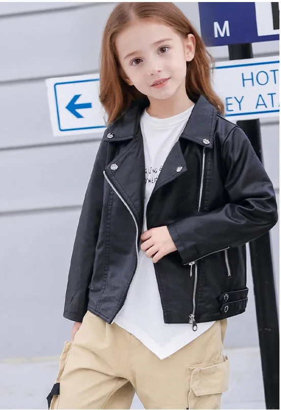 Children Waterproof Windproof Coat Kids Street Photography Wear 3-12Y New Year Girls Black Rock Motorcycle Pu Leather Jacket