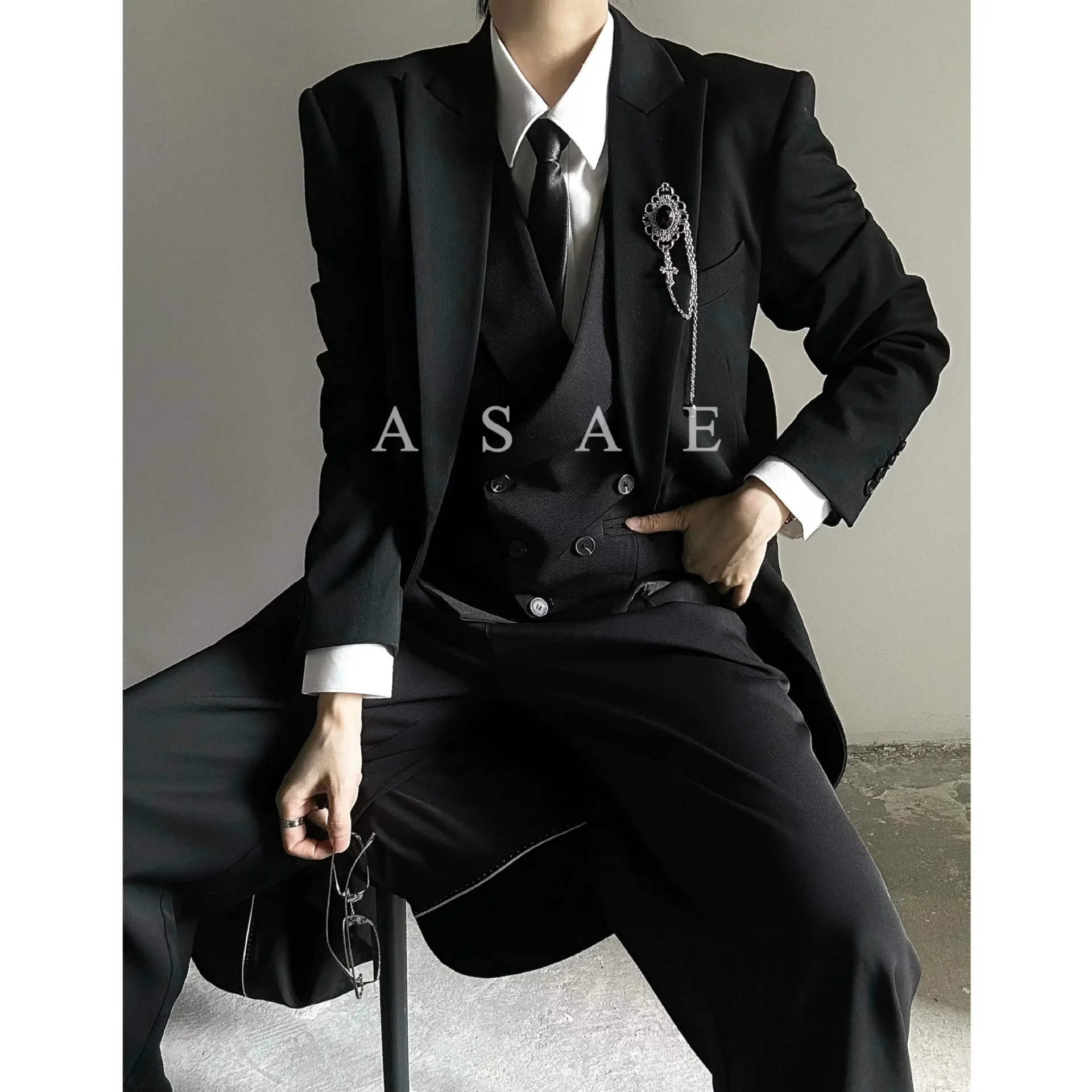 Front Shoulder Black Coat Suit Neutral Trench Coat Spring And Autumn High-end Coat Long Men And Women