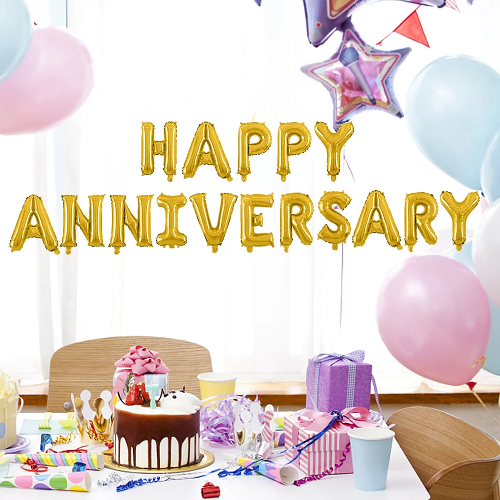 

Letters Decorations Happy Anniversary Commemorate Balloons for Birthday Party Metallic Gold
