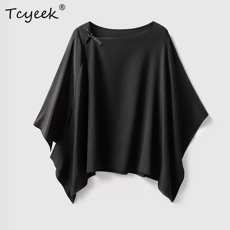 

Tcyeek, 92%Natural Silk Elegant Shirt, Women Batwing Sleeve Solid, Loose OL Casual Blouses, 2024 Autumn Winter Tops T48064QC
