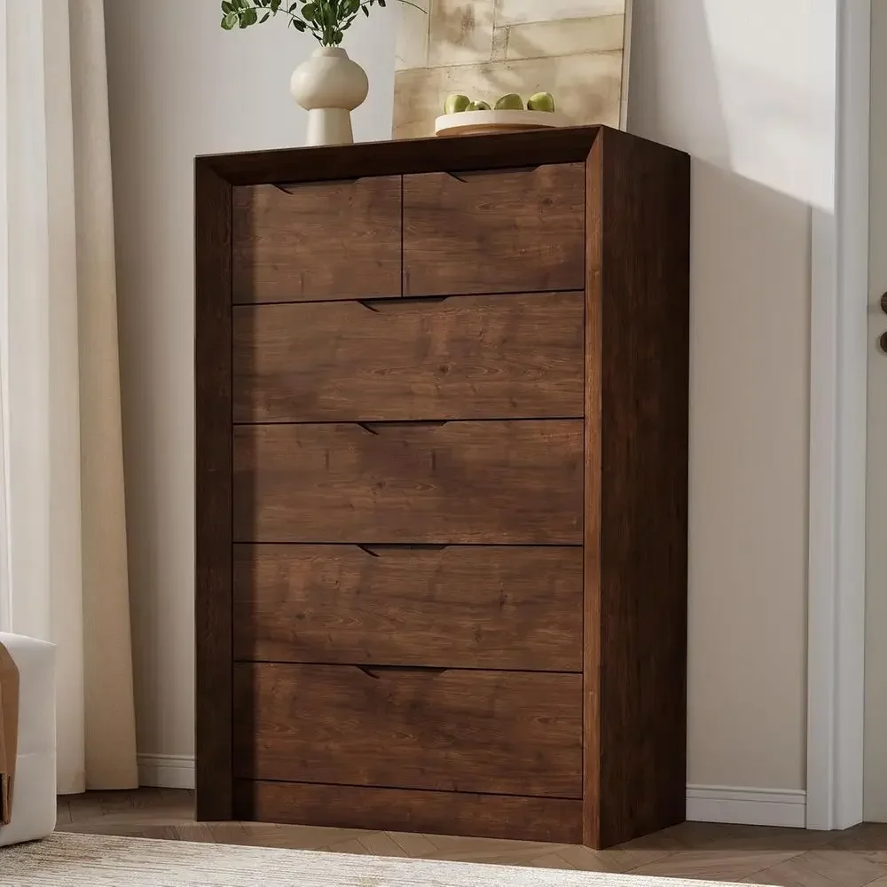 6 Drawer Dresser, 47.4 Tall, Unique Panel Design, Thickened Edges, Century Style Furniture for Living Room, Hallway