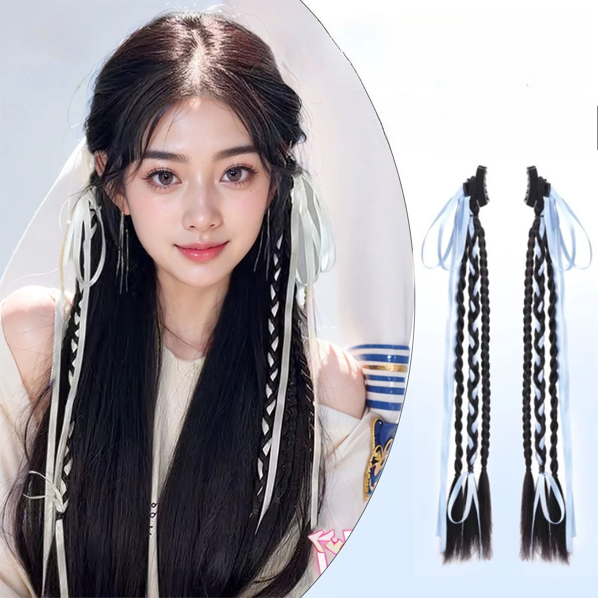 

False hair braid ponytail ladies, sweet cool ballet style ribbon braided hair clip-in boxing braid, synthetic hair accessories