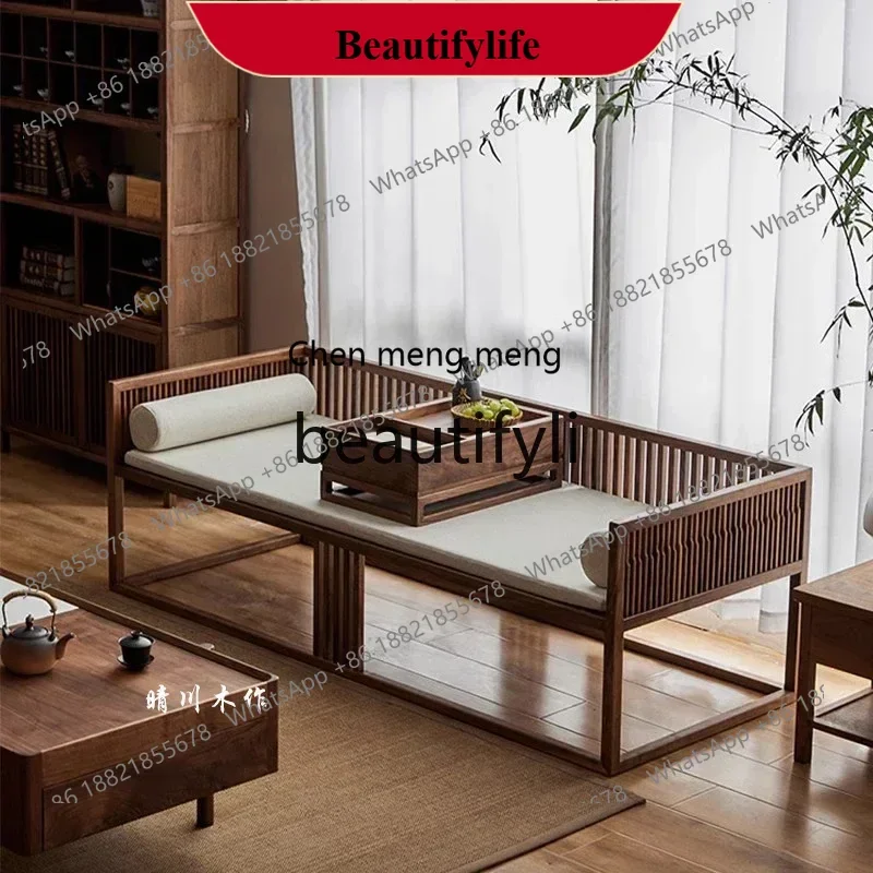 D178  a26 Black walnut Chinese Zen sofa combination Arhat couch living room solid wood bed modern simple black walnut bed
