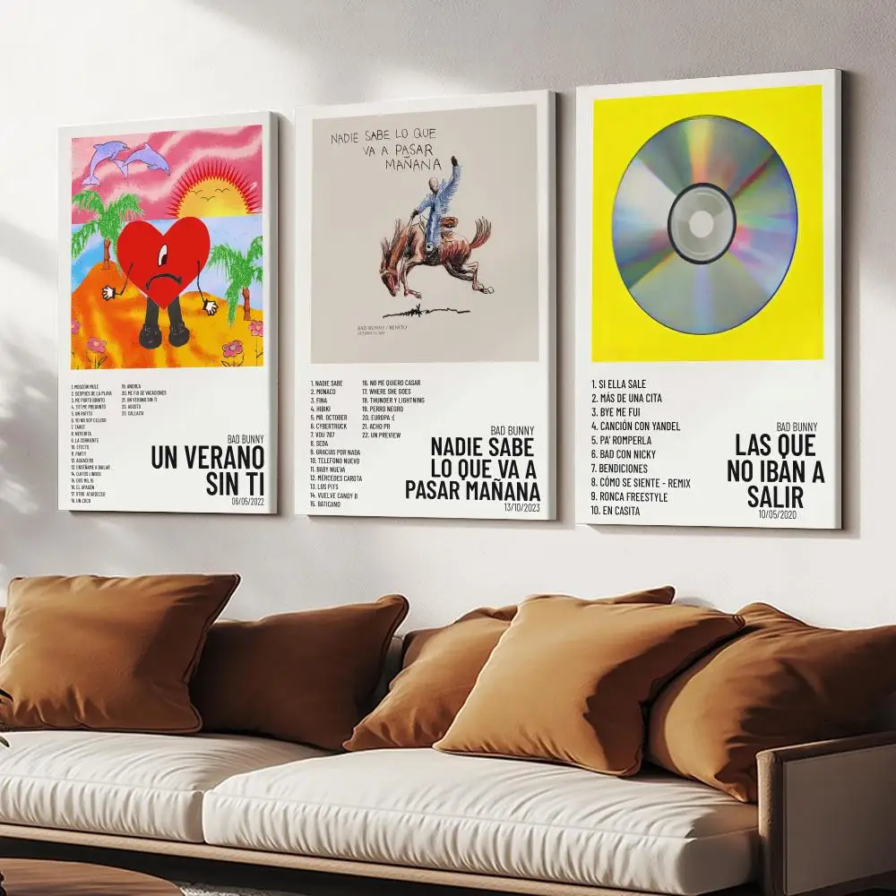 Rapper B-Bad B-BunnyS Painting Calligraphy Wooden Framed Canvas Poster Wall Art HD Waterproof Print Home Decor