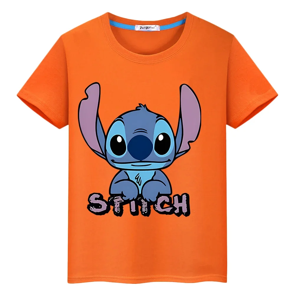 stitch disney kids Day gift Kawaii Short Print T-shirt 100%Cotton Disney Stitch anime Tops pride tshirt y2k boys girls clothes