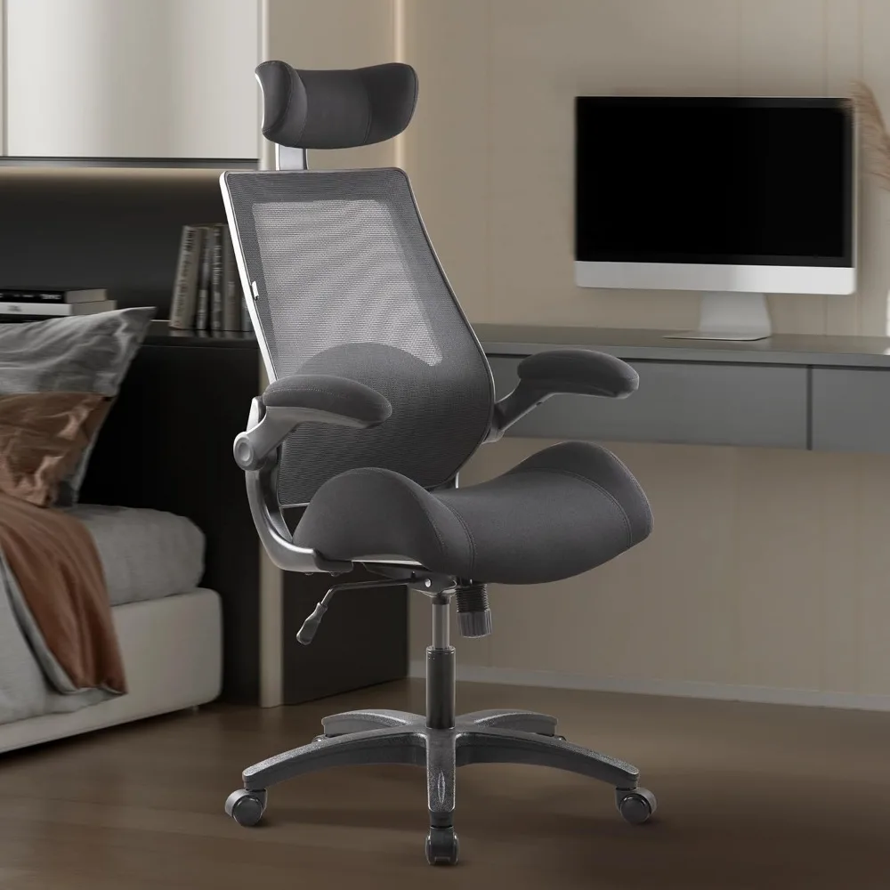 كرسي مكتب كمبيوتر شبكي مريح عالي الظهر بوزن 400 رطل مع أذرع قابلة للتعديل فائقة النعومة ومقعد رغوي مصبوب لدعم قطني #4