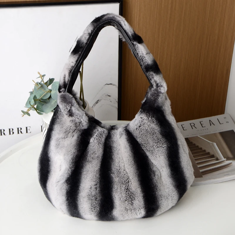 Women Real Rabbit Fur Handbags Large Capacity Fur Bag Winter Real Fur Handbag Casual Fur Women\'s Bag Single Shoulder Bags