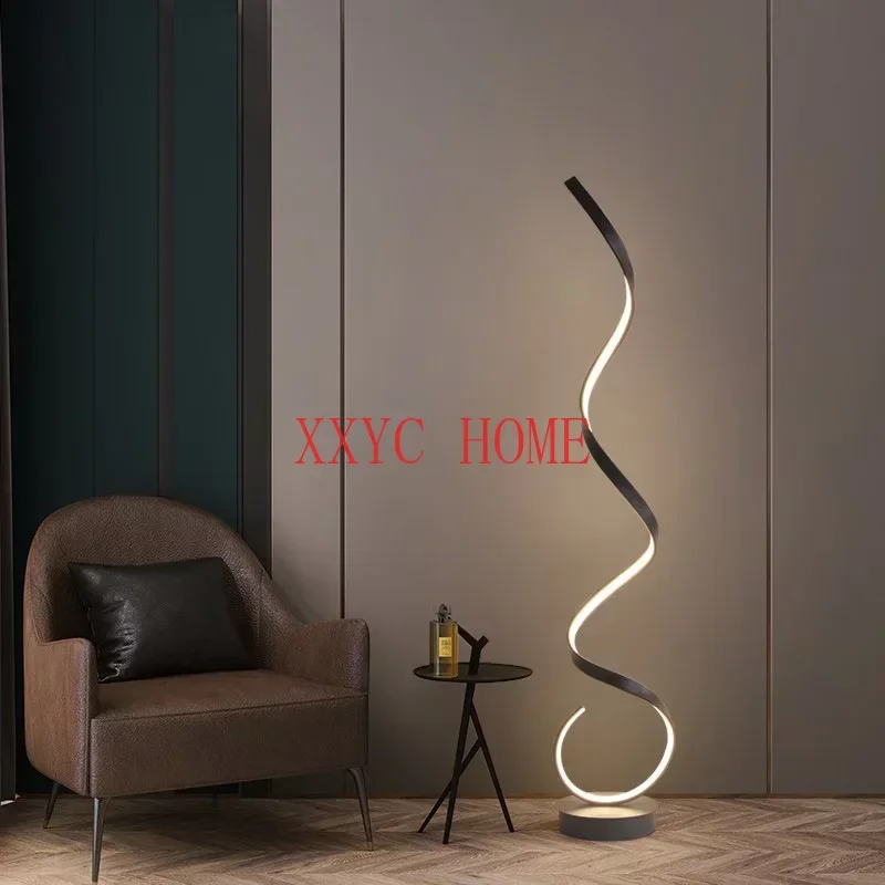 

Minimalist LED Floor Lamp Spiral Strip Black White Aluminum Bedside Lights Living Room Sofa Study Reading Decor Standing Lamp