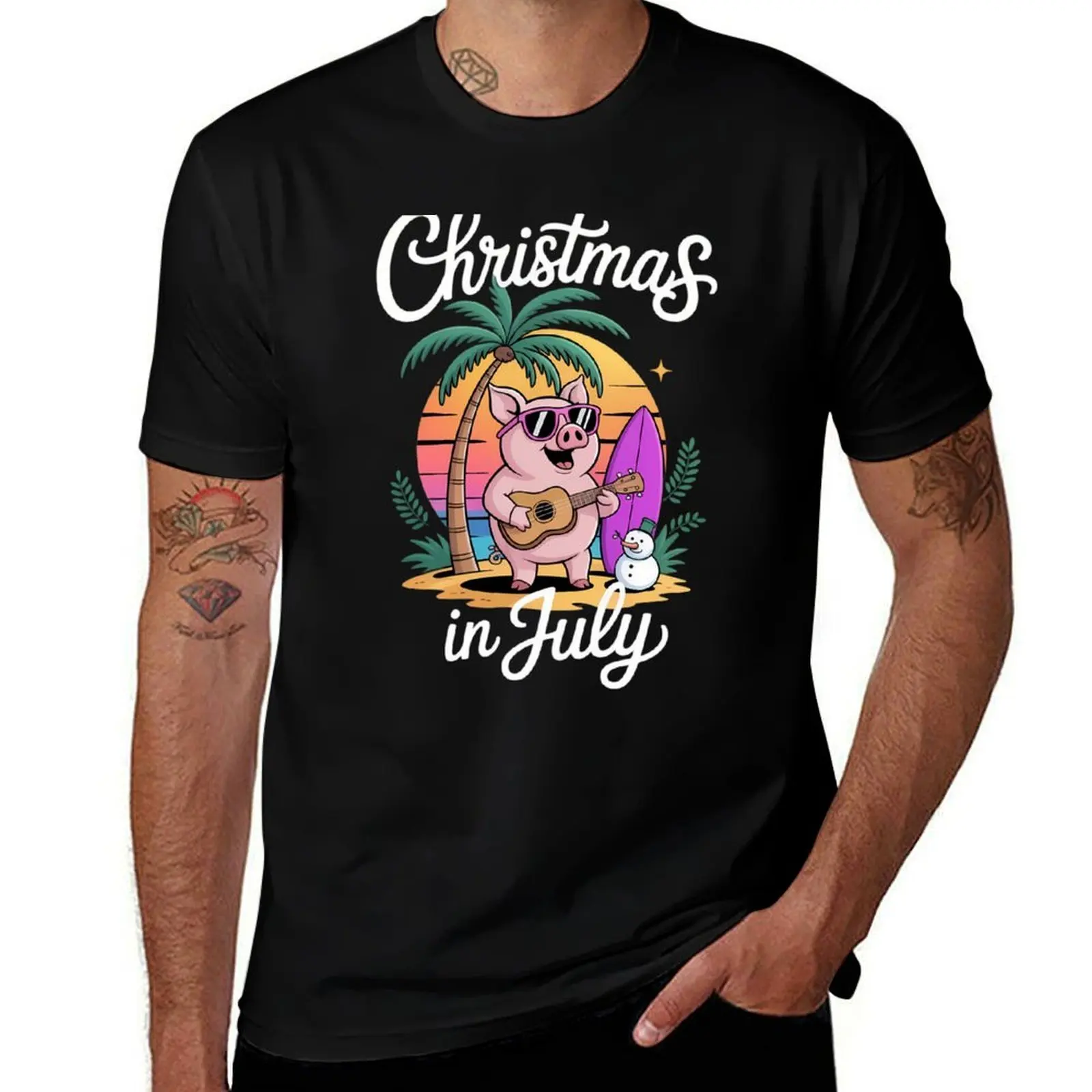 

Christmas In July Cute Pig Funny Summer Vaccation T-Shirt funny meme t-shirts tshirts personalised anime tshirt men clothes
