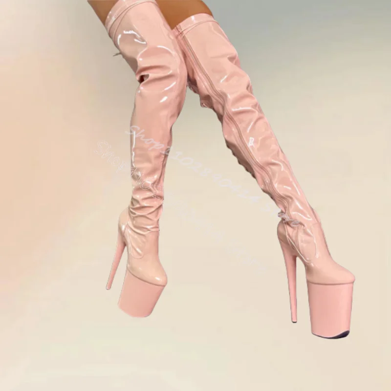 

Pink Patent Leather Strappy High Platform Boots Side Zipper Women Shoes Thin High Heels Fashion Party 2024 Zapatos Para Mujere