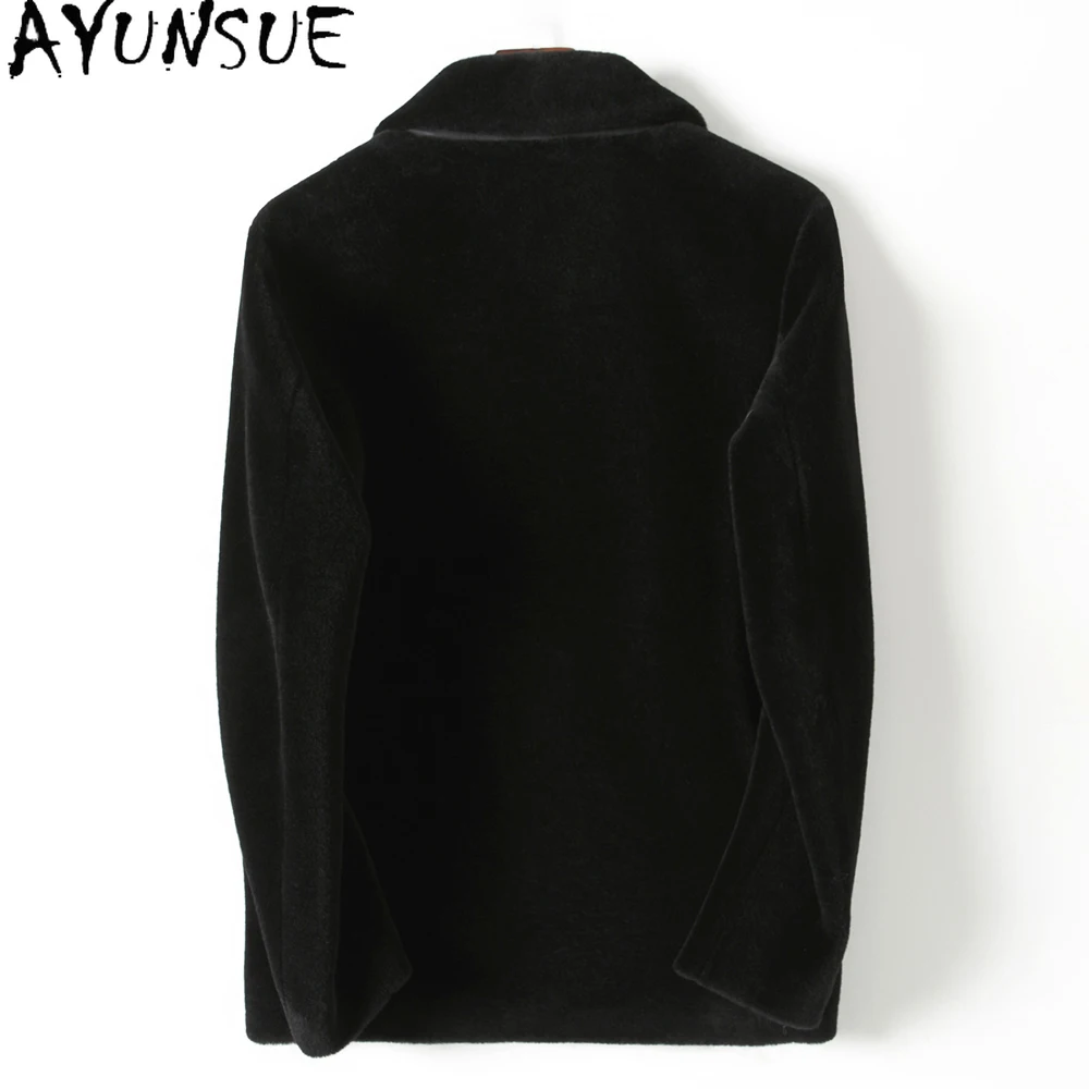 AYUNSUE カジュアル羊毛刈りジャケット男性ターンダウン襟ショート 100% ウールコート男性服秋冬毛皮コートジッパー