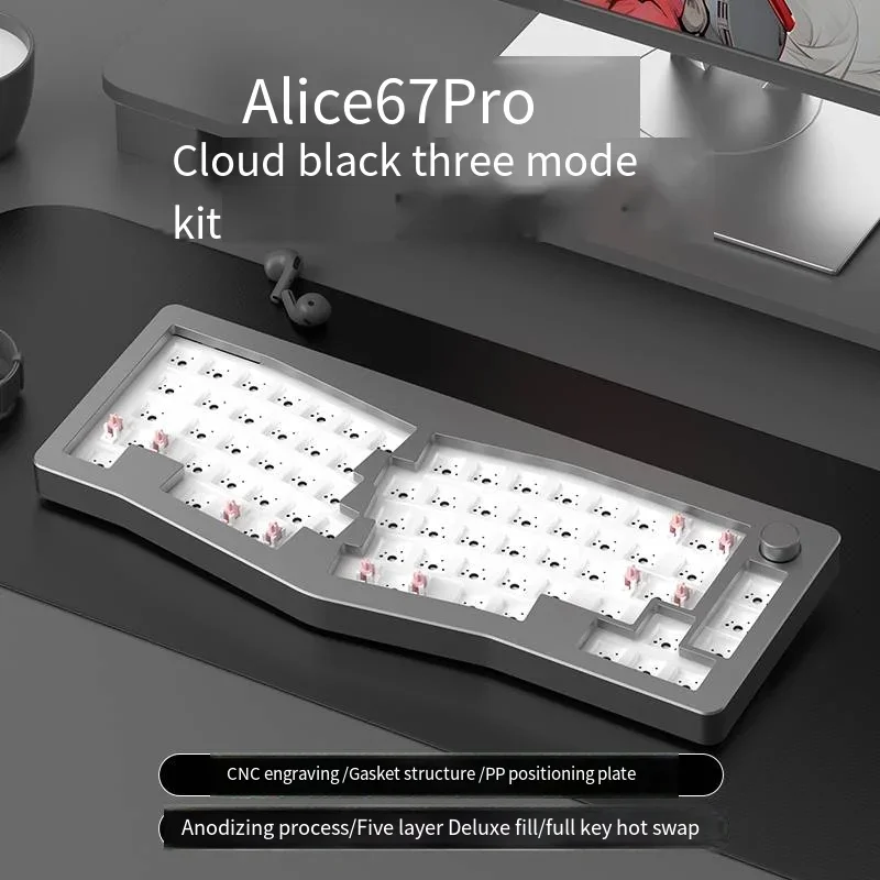 Imagem -06 - Monka Alice-kit de Teclado Gaming Mecânico Alumínio Ergonômico Bluetooth 68 Chaves Office Hotswap Modos 4000mah