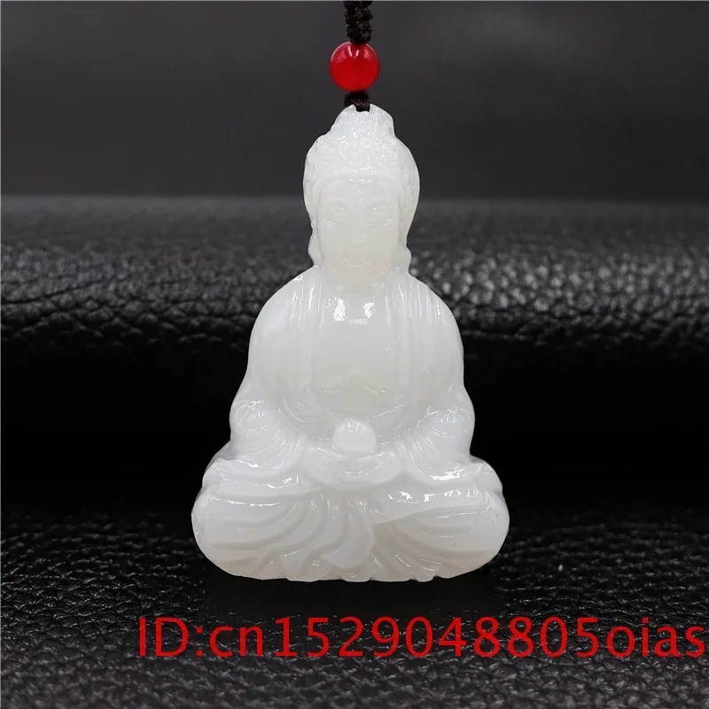 

White Jade Buddhism Pendant Necklace Women Chinese Gifts Amulet for Men Fashion Carved Natural Jewelry Charm