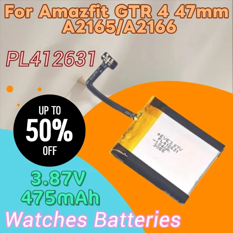 

Brand New High Quality 3.87V 475mAh Replacement Watch Battery PL412631 for Amazfit GTR 4 47mm A2165/A2166
