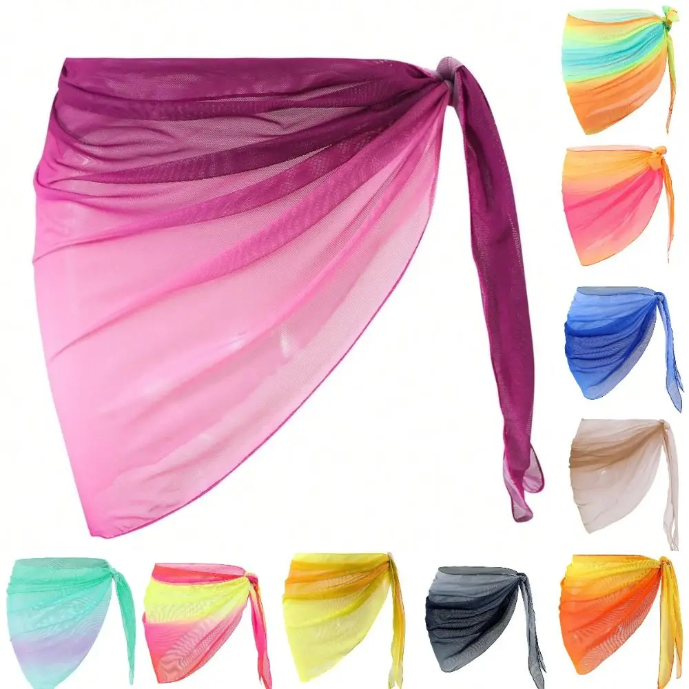 Chiffon Material Beach Dress Short Length Sheer Fabric Sarongs Breathable Quick-Dry Gradient Color Bikini Wrap