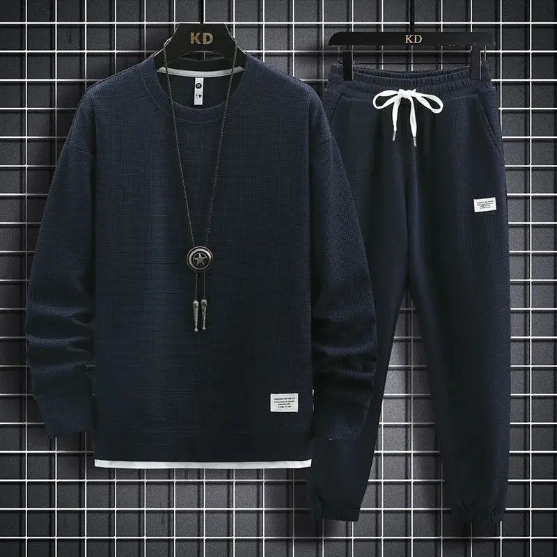 New Men's Two Piece Set Linen Fabric Casual Sweatshirt and Sweatpants Set Mens Sports Suit Fashion Tracksuit