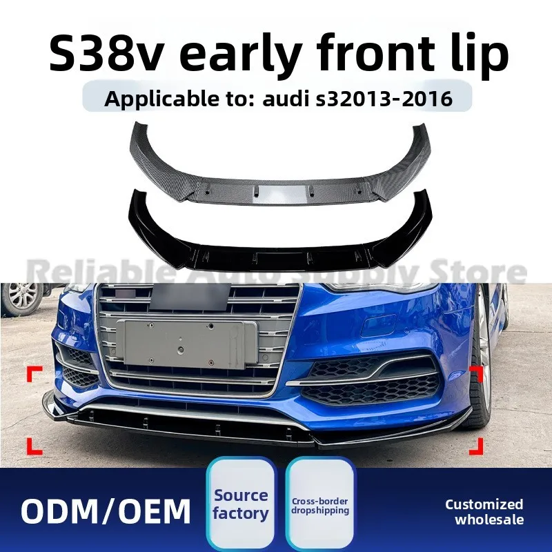 

For Audi A3 S3 8V 2013-2016 Front Lip Spoiler, Black / Carbon Fiber Grain ABS Bumper Splitter, Precision OEM Fit Body Kit