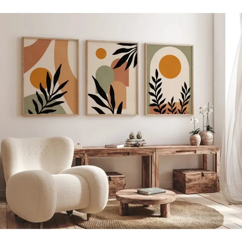 Böhmische abstrakte Wandkunst Beige Grün Terrakotta Nordic Modern 5D DIY Diamantmalerei Blätter Farbblock