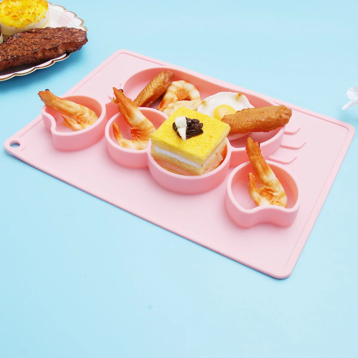 Silicone Baby Table Mat One-Piece Placemat Suction Bowls Dining Tray for Kids Toddlers Meal Organizer Travel Friendly Durable