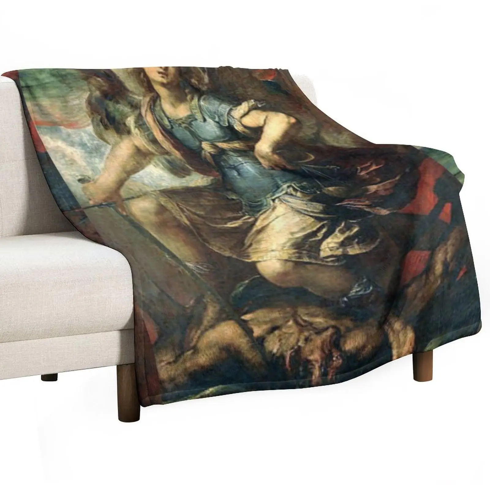 Michael The Archangel Defeats Satan Revelation 12-7-9 Throw Blanket Flannel Multi-Purpose Blankets