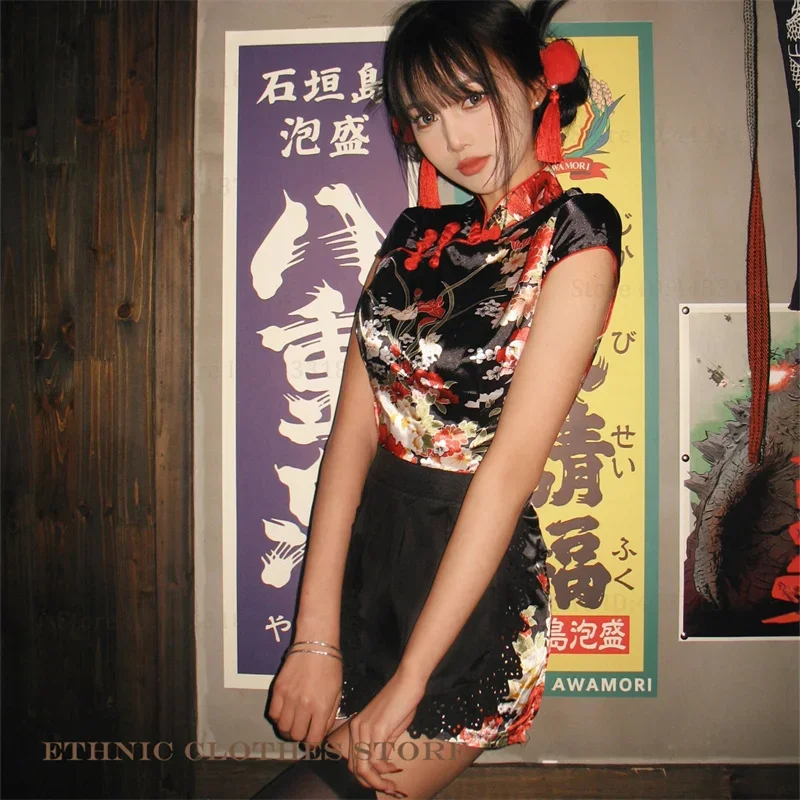 طباعة زهرة اليوسفي طوق تشيباو حجم كبير 6XL أنثى فيستدوس الساتان شيونغسام أنيمي تأثيري ازياء فتاة Y2K فستان صيني