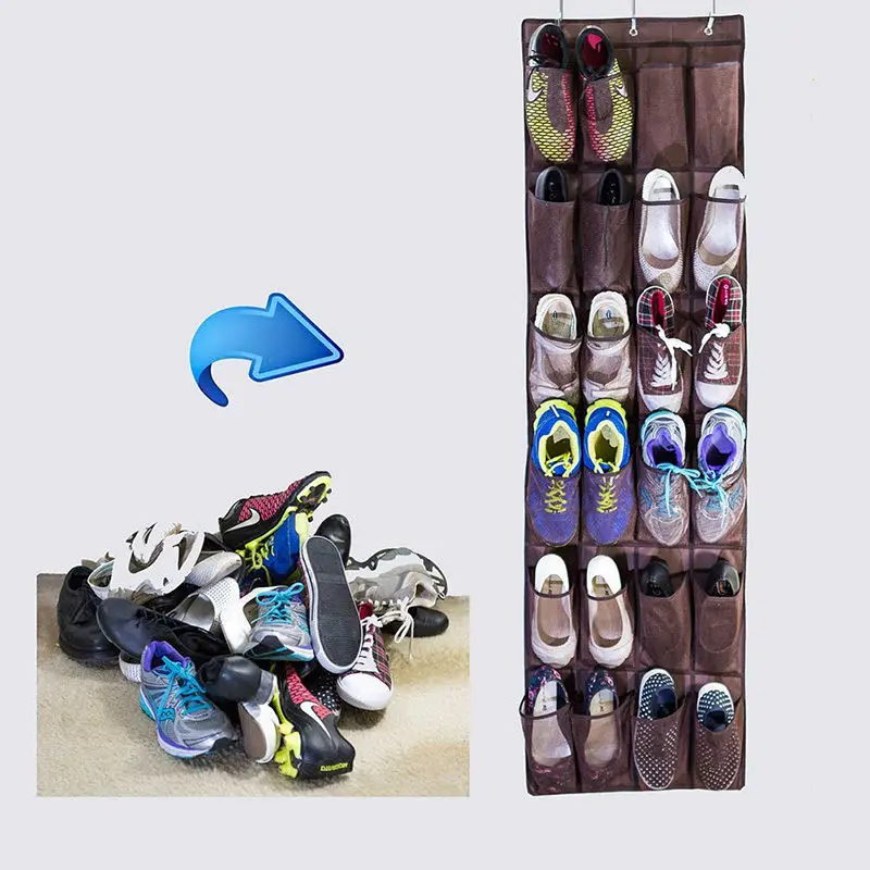 24 Pocket Over the Door Shoe Organizer Rack Hanging Storage Space Save Hanger Behind Door Free Nail Bedroom