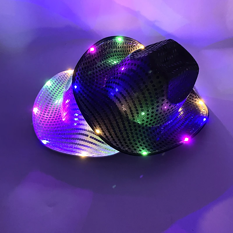 New Design Light Up Cowboy Cap Creative Luminous Flashing Hat Masquerade Carnival Glowing Supplies Night Show Neon Accessories