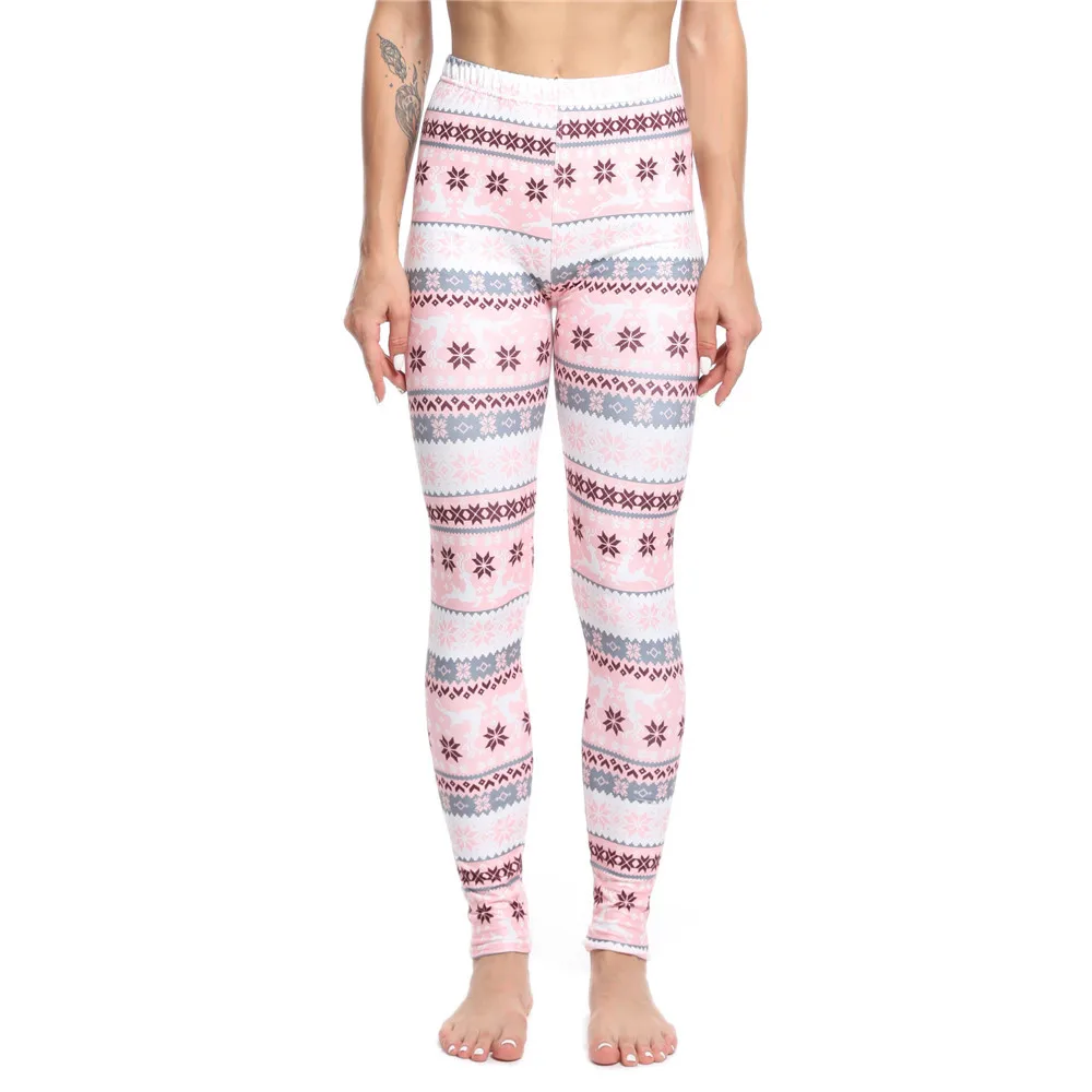 Pantalones largos de fiesta de Feliz Navidad, pantalones de Navidad de 18 colores para mujer, mallas calientes de moda para mujer, pantalones estampados, mallas de cintura alta