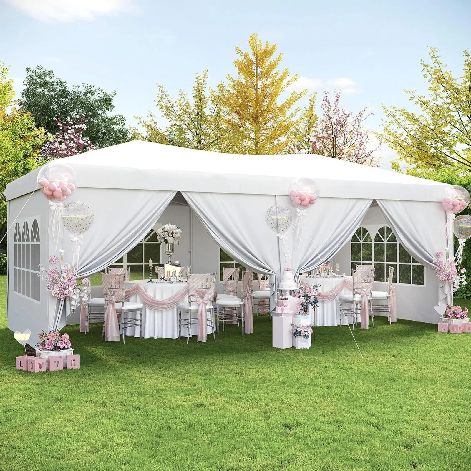 Pop Up Canopy Tent with 6 Sidewalls, Party Tent, White | 3 Adjustable Heights, One Push Setup, Waterproof, for Wedding, Party, Commercial, Market, Event, Outdoor, UV Protection