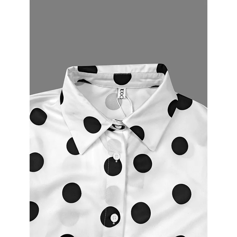 TAKO Polka Point Camicie taglie forti Donna 2025 Autunno Manica a sbuffo Monopetto Vestibilità ampia Pieghe Camicette con risvolto da donna 176935
