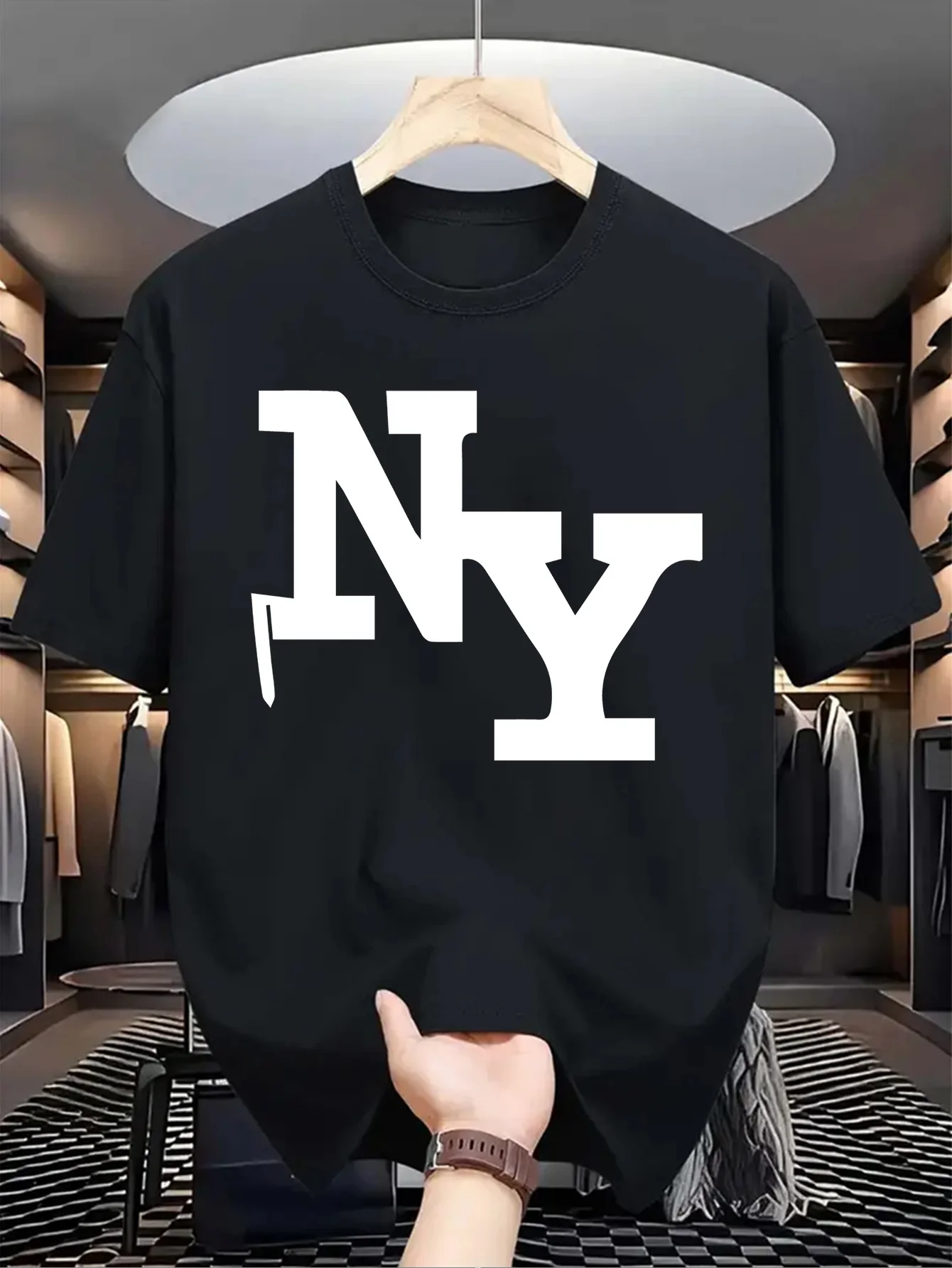 

Мужской повседневный летний топ с графическим принтом "NY" — модная футболка с круглым вырезом и короткими рукавами, легкая дышащая для повседневной одежды