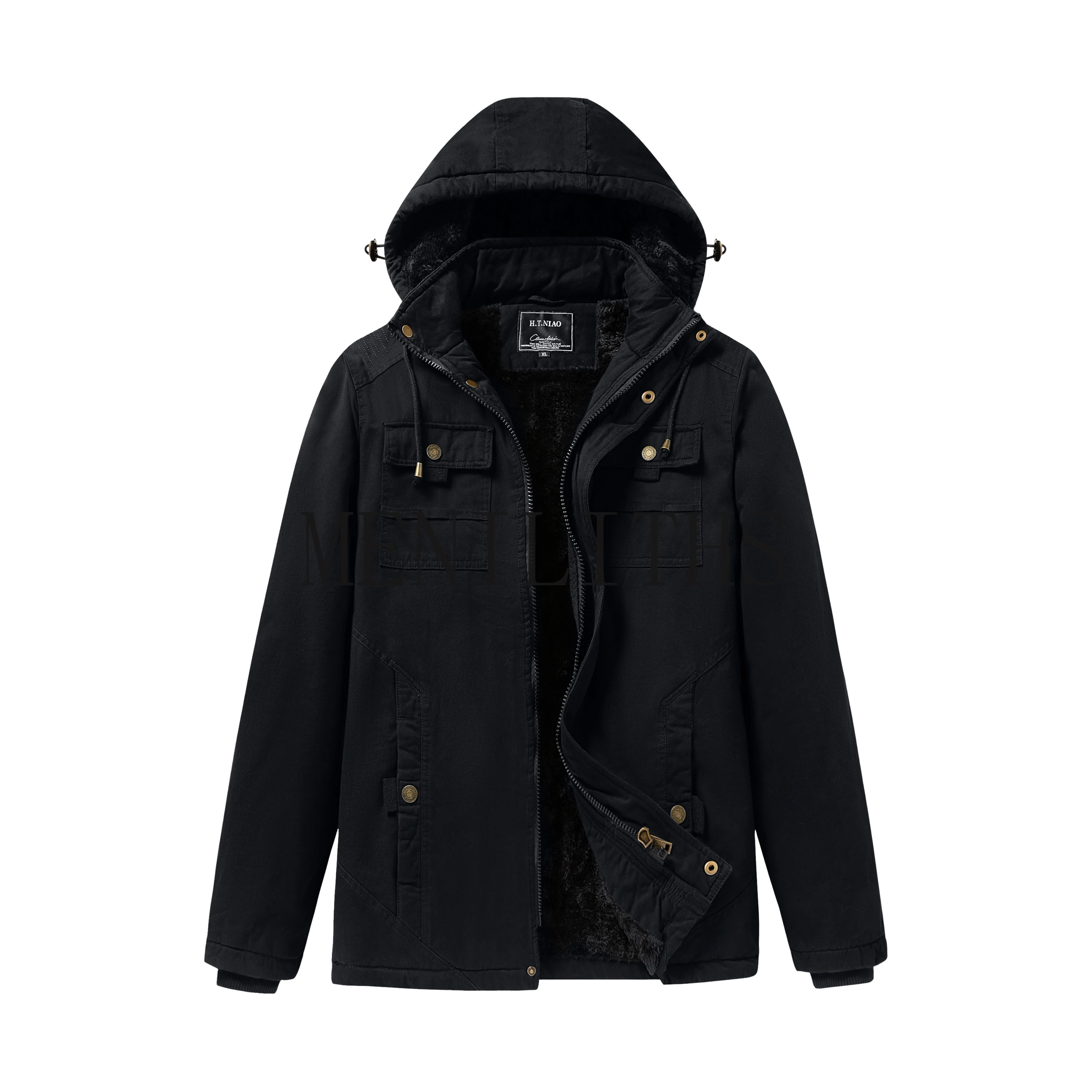 New Winter Solidmen's Wear Fleece Thickened Jacket Men Loose Stand Collar Work Jacket Fashion Outdoor Warm Coat Men Clothing
